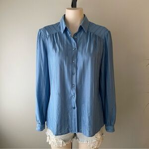 Vintage D’Allairds Button Down Blouse Top Shirt 80s Librarian Blue Size 14